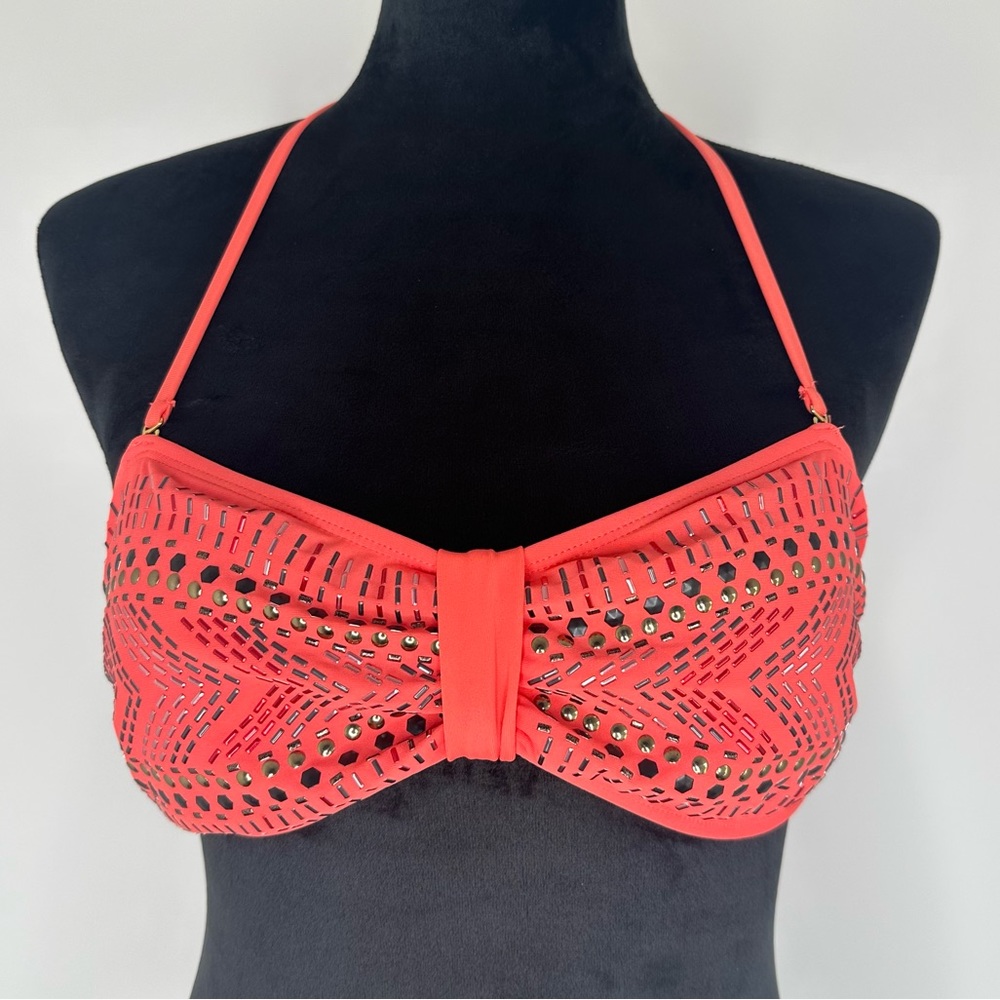 XHILARATION Rhinestone Beaded Halter Tie Back Bikini Top
